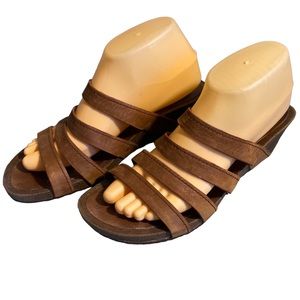 Teva Strappy Wedge Cork sandals size 10 brown leather